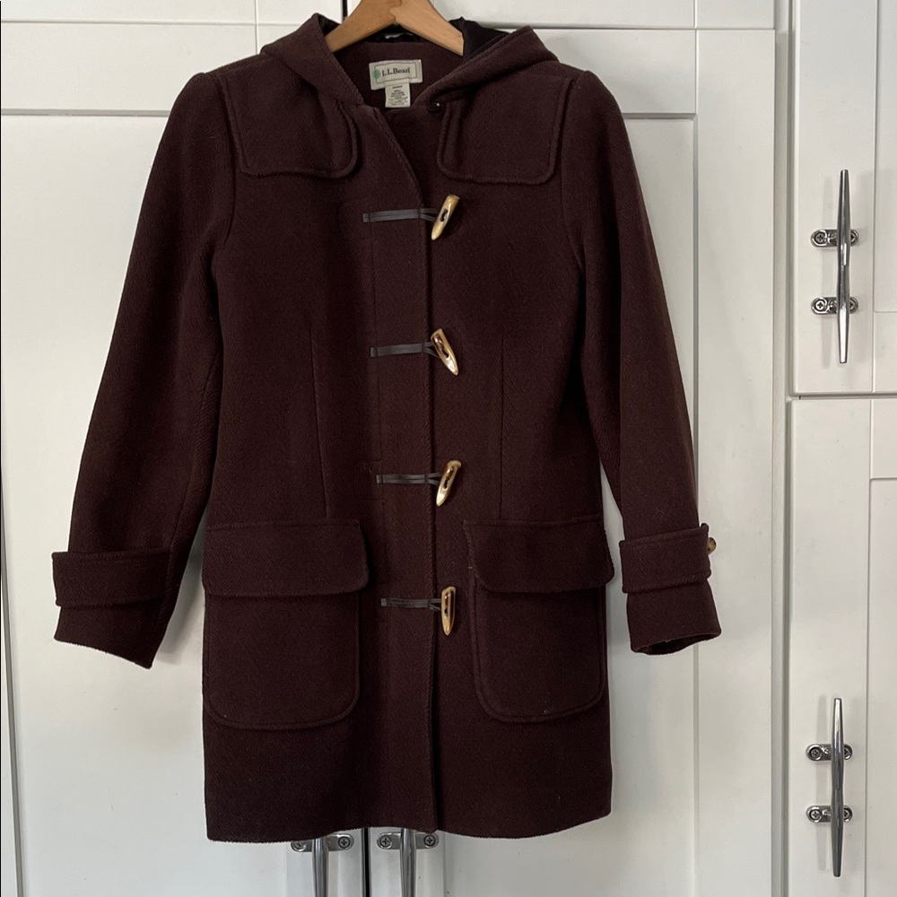 L L Bean Women's Brown Hooded  duffle Coat xs/p
